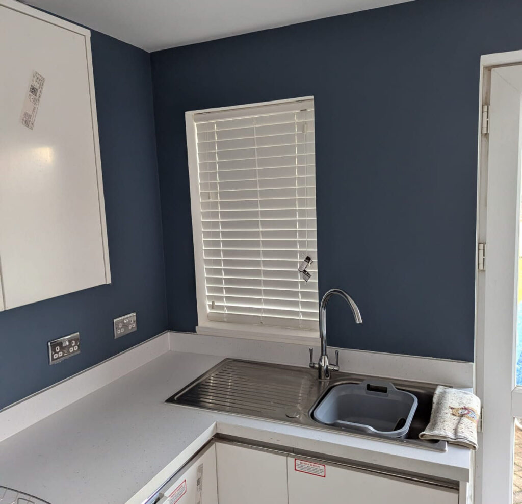 Local Blinds Transformations - Recent Projects in Northamptonshire - this image shows new faux wood blinds installed in a kitchen in Northamptonshire