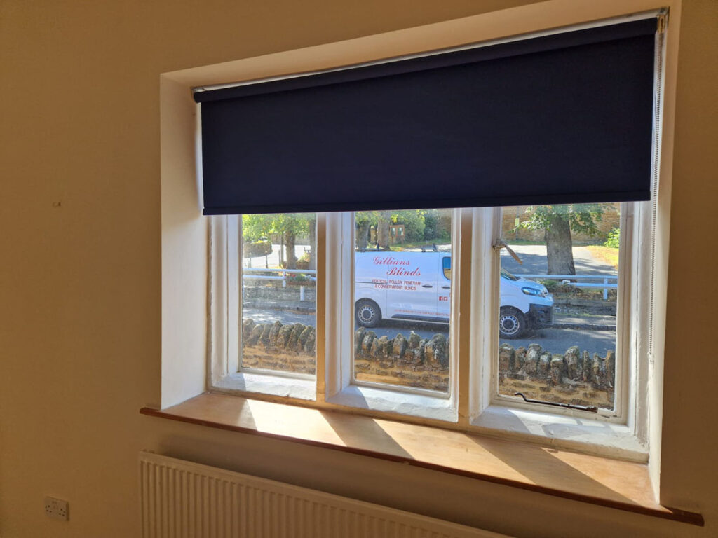 Beautiful New Blinds for Northamptonshire Village Hall this image shows one of the blinds from the inside