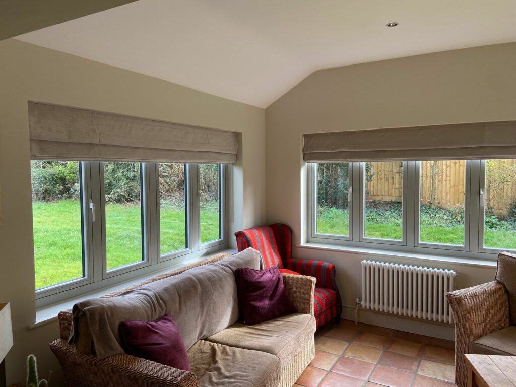 Roman blinds fitted in living room Bugbrooke Northamptonshire home